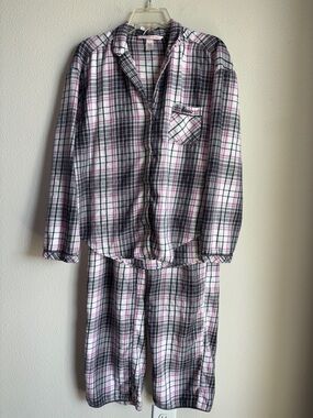 Victorias Secret Pink and Black Sparkle Plaid Pajama Set Womens Medium